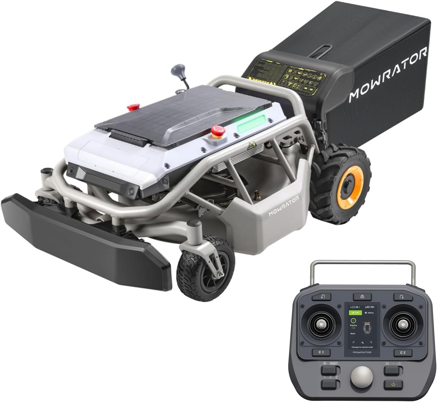 Mowrator S1 Remote Control Lawn Mower 2WD with Leaf Shredding Vacuum For Flat Yards
