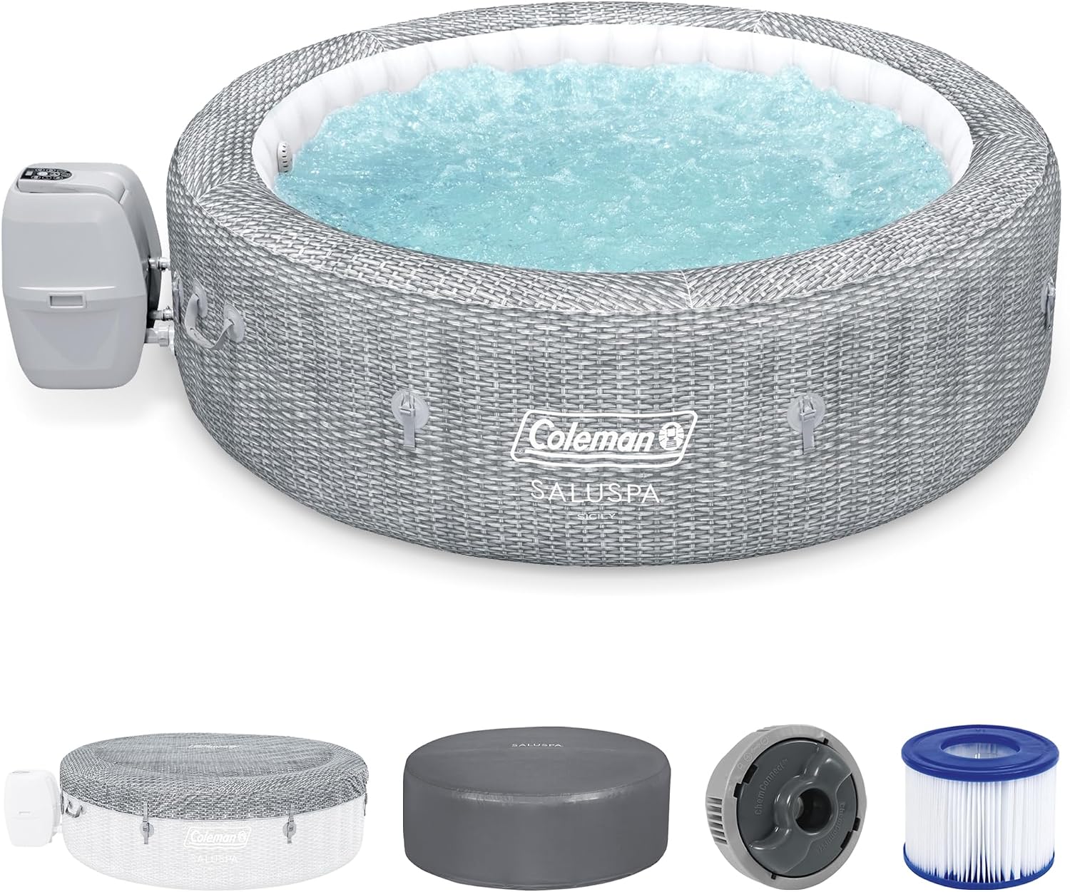 Large round inflatable hot tub (seats 5–7 people)