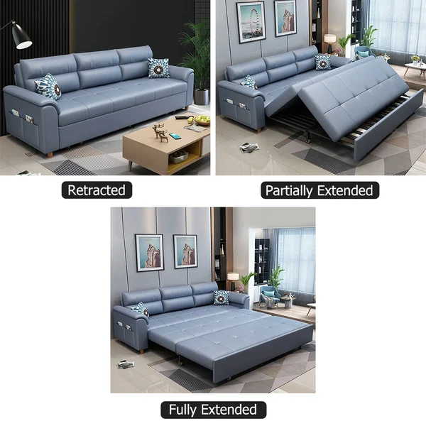 74″ Blue Full Sleeper Convertible Sofa with Storage & Pockets Sofa Bed - Image 7