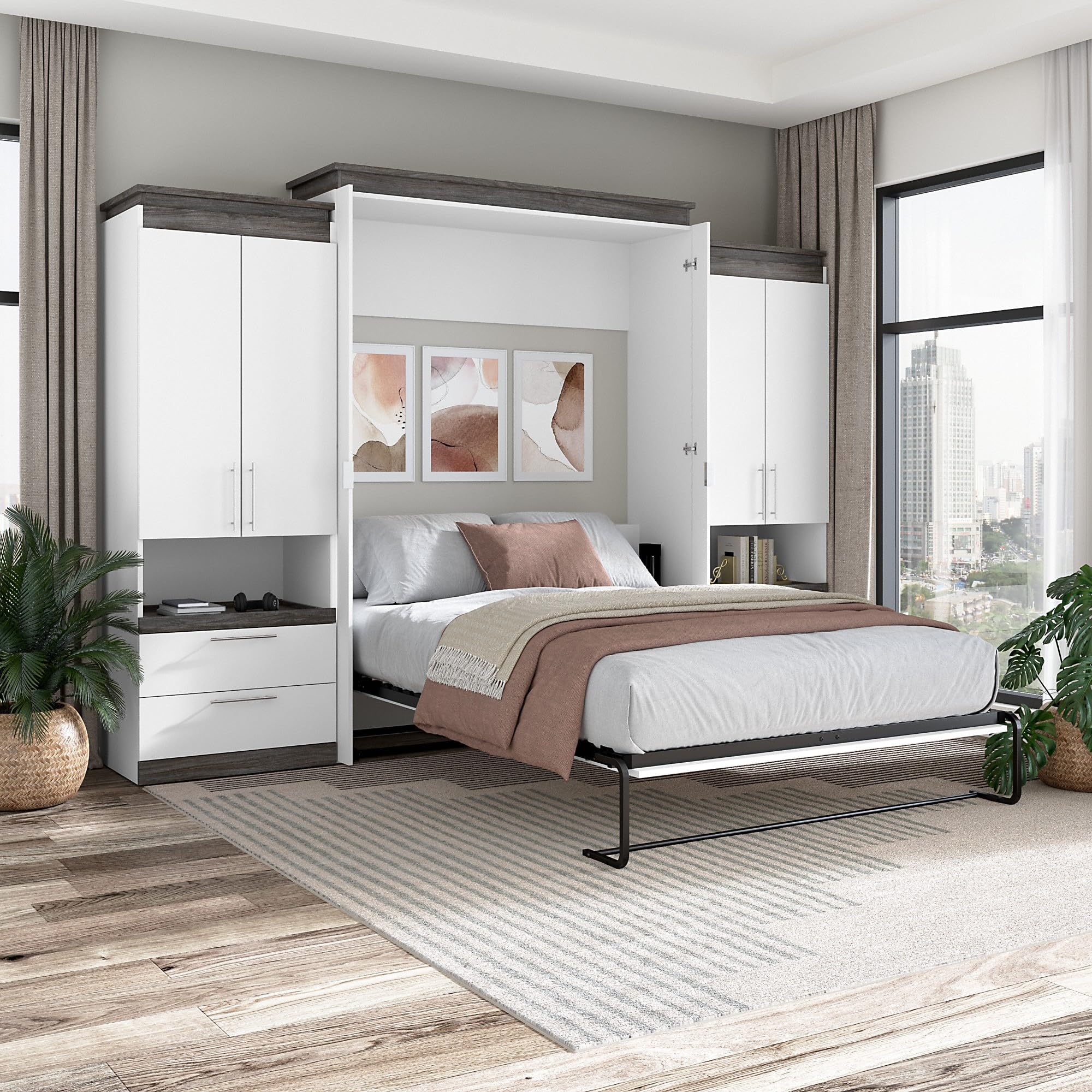 Bestar Orion Queen Murphy Bed with Storage Cabinets - Image 3