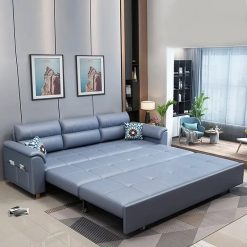 Alternative view of 74″ Blue Full Sleeper Convertible Sofa with Storage & Pockets Sofa Bed