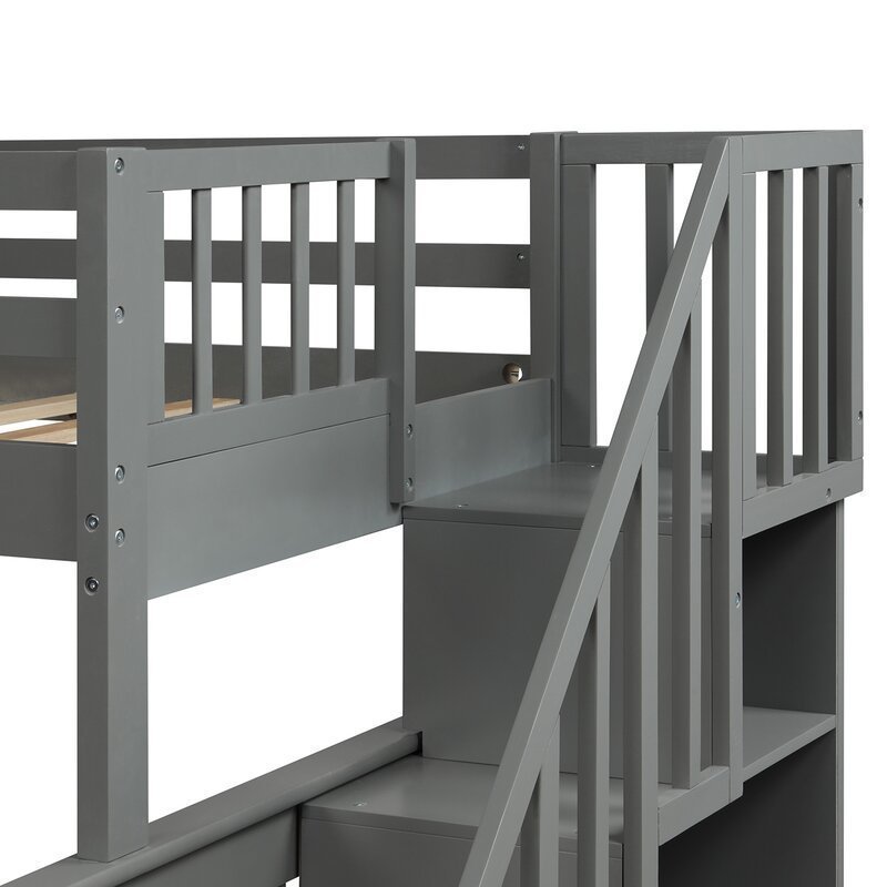 weekend-sale-twin-over-full-bunk-bed-with-drawer4-storage-and-guard-rail - Image 3