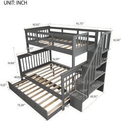 Alternative view of weekend-sale-twin-over-full-bunk-bed-with-drawer4-storage-and-guard-rail