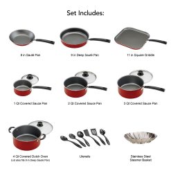 Alternative view of Tramontina Primaware 18 Piece Non-stick Cookware Set, Red