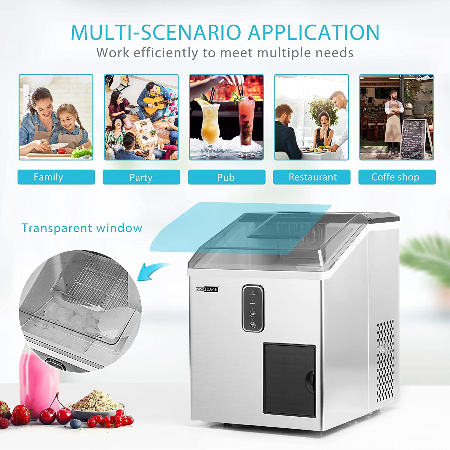 VIVOHOME 2 in 1 Countertop Ice Maker & Ice Shaver Machine, 33lbs/Day - Image 4